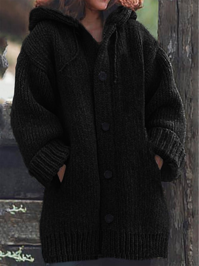 Einfarbige Strickjacke mit Kapuze