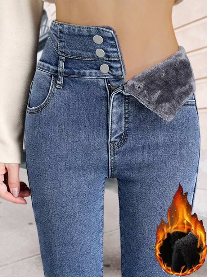 Fluff/Granular-Fleece-Stoff Lässig Fest Jeans