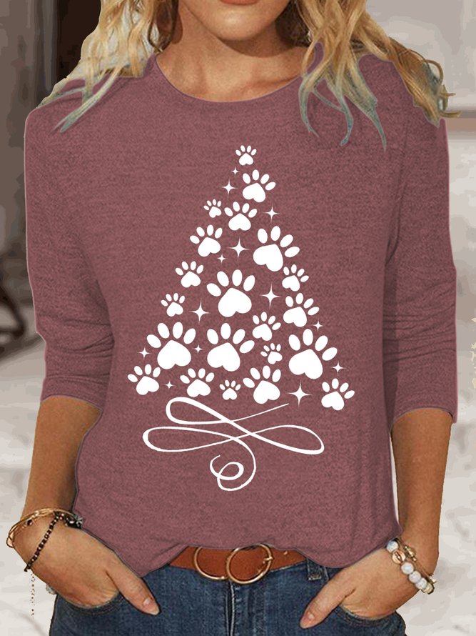 Damen Weihnachten Pfote Baum Print Lässig Oberteile