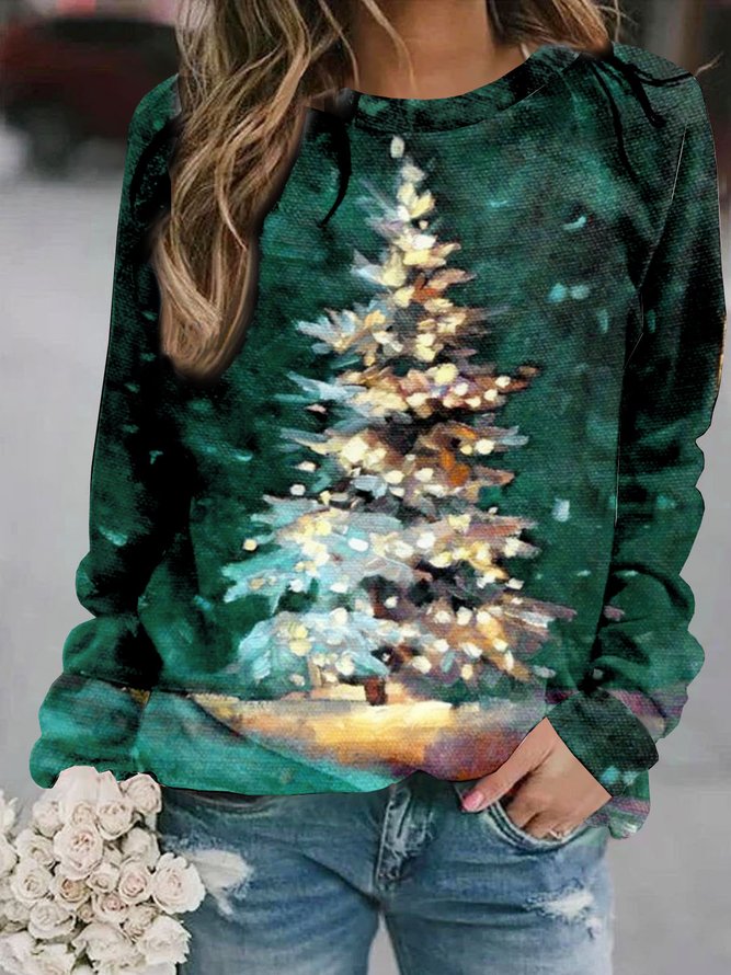 Lässig Abstrakt Weihnachtsbaum Rundhals Sweatshirts
