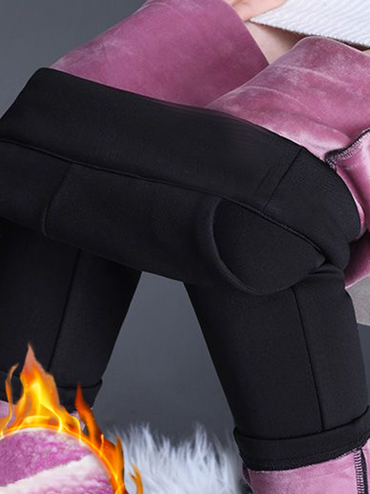 Lässig Fluff/Granular-Fleece-Stoff Regelmäßige Passform Unifarben Leggings