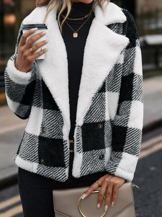 Fluff/Granular-Fleece-Stoff Schnalle Lässig Schalkragen Teddy Jacke