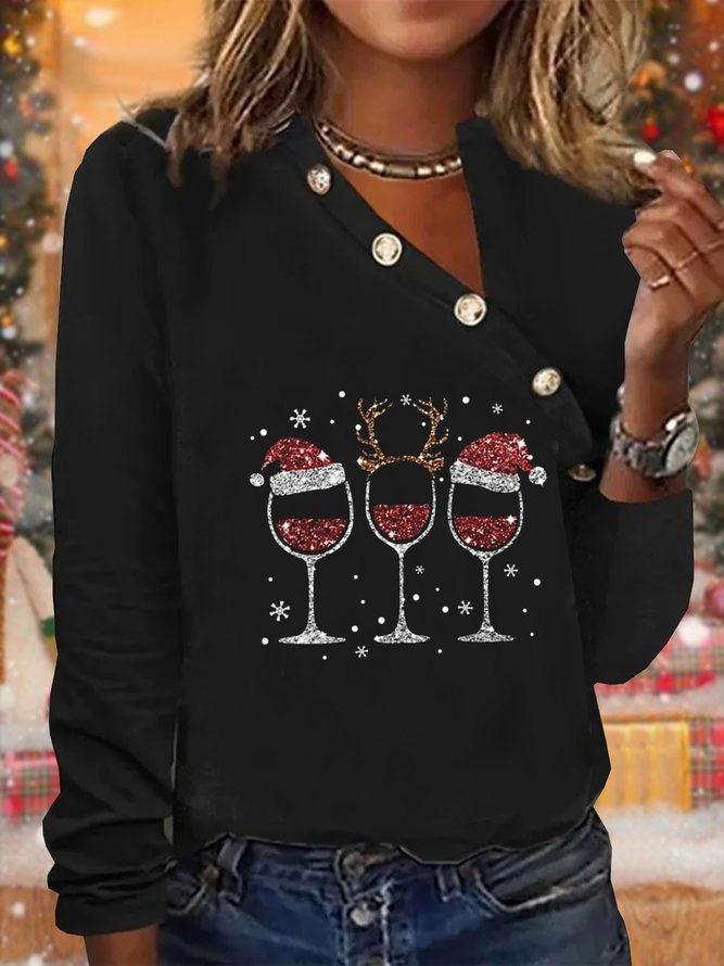 Weihnachten Glas Lässig Schnalle Asymmetrisch Jersey T-Bluse