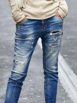 Denim Lässig Zerrissen Jeans