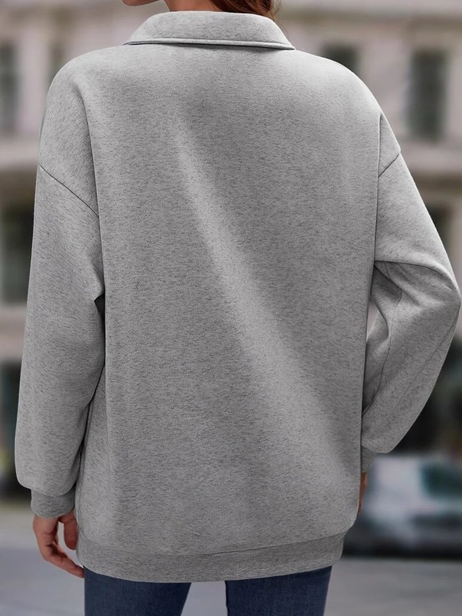 Unifarben Langarm Reißverschluss Schalkragen Lässig Tunika Sweatshirt