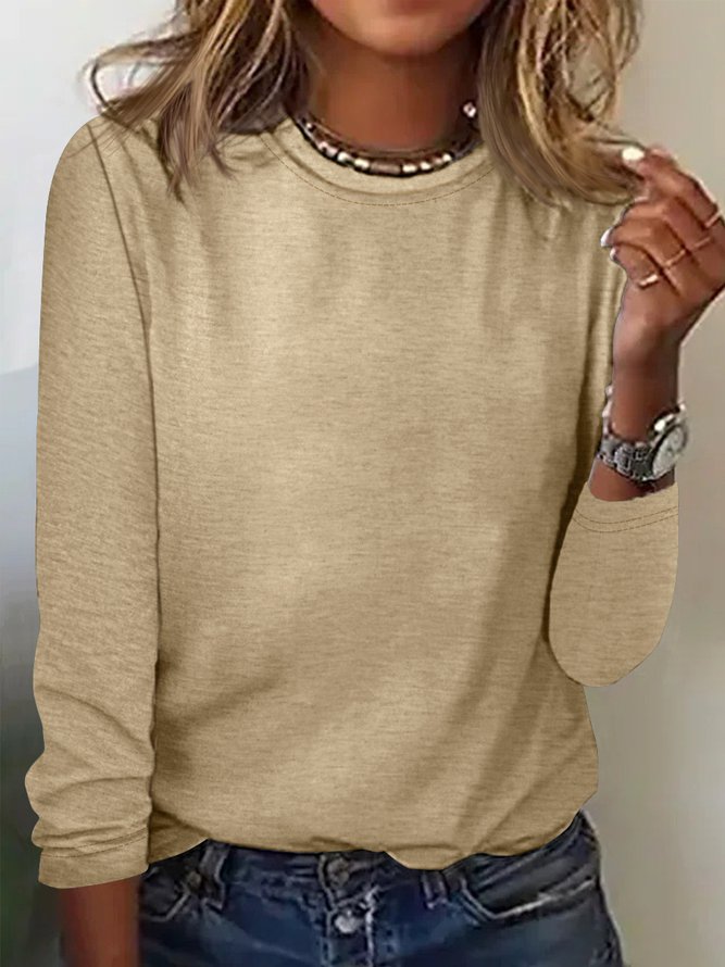 Damen Unifarben Einfach Langarm Oberteile Langarmshirt