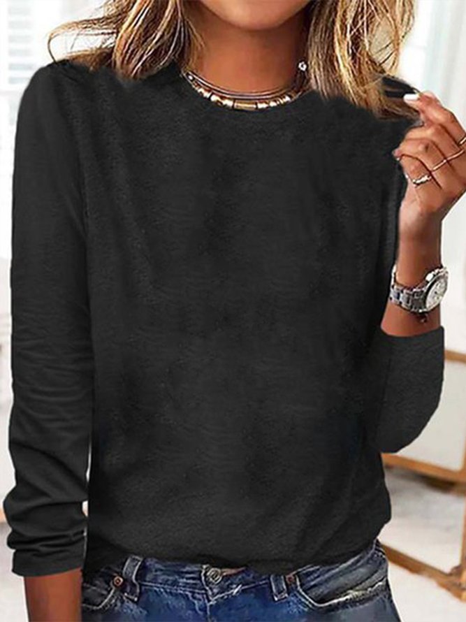Damen Unifarben Einfach Langarm Oberteile Langarmshirt