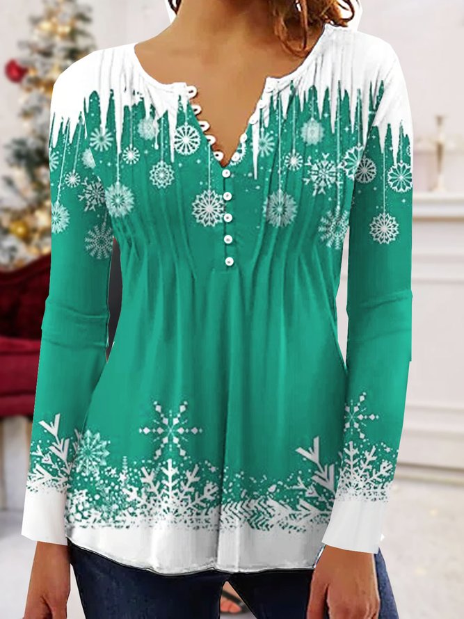 Weihnachten Print Jersey Lässig Langarm Große Größen Tunika Blusen & Shirts