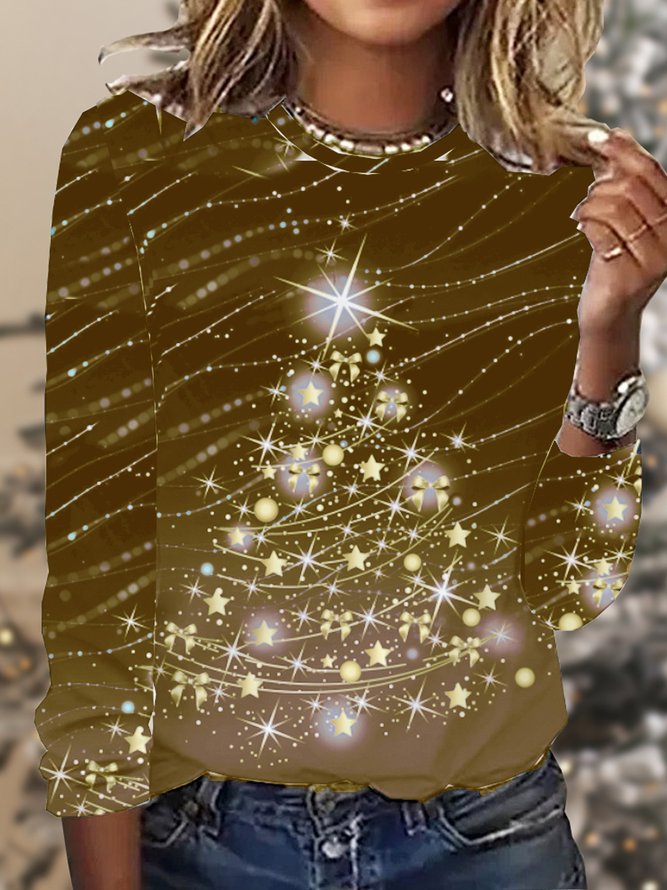 Lässig Jersey Weihnachten Rundhals T-Bluse