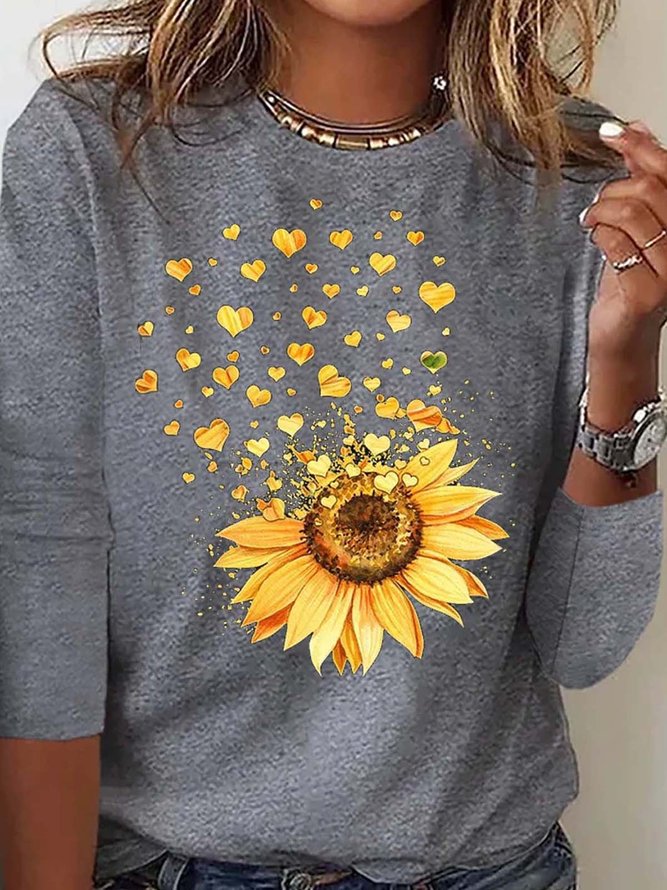 Sonnenblume Jersey Lässig Weit T-Bluse