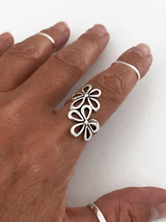 Böhmisch Retro Geblümt Cut-Out Öffnen Ring Strand Urlaub Ethnisch Schmuck