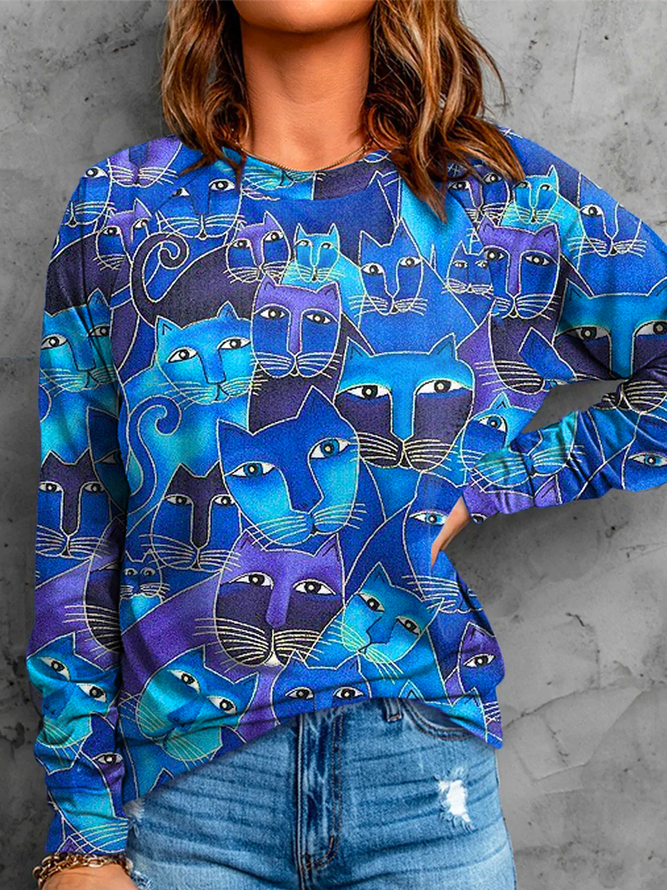 Lässig Katze Rundhals Sweatshirt