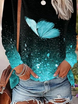 Schmetterling Lässig Weit Rundhals T-Shirt