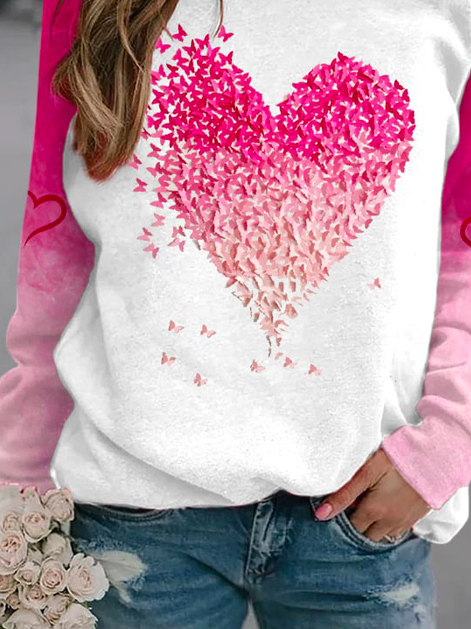 Lässig Rundhals Jersey Herz/Herz Sweatshirt
