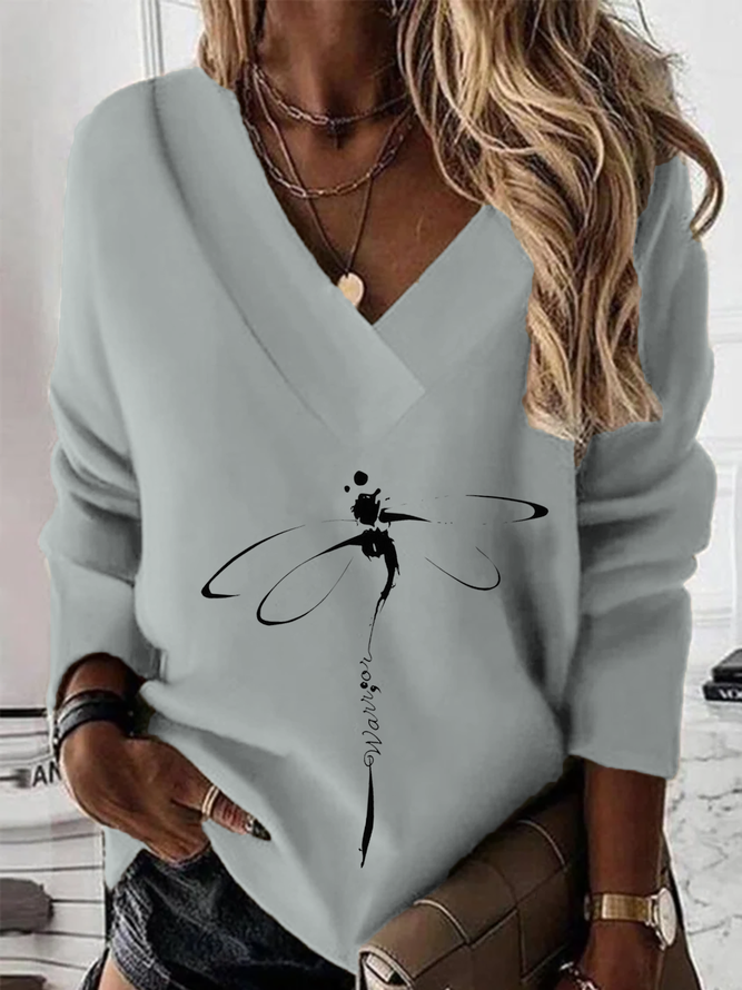 Lässig Langarm Print Bluse