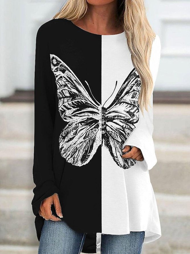 Schmetterling Weit Rundhals Lässig T-Shirt