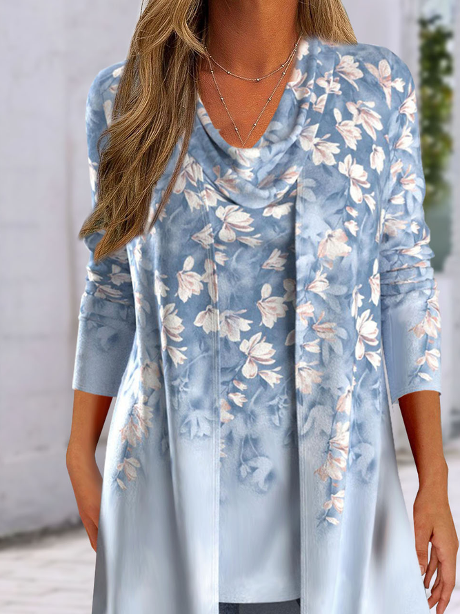 Blumenmuster Jersey Lässig Weit Zweiteiliges Set