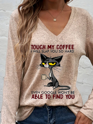 Katze Trinken Kaffee berühren meine Kaffee Lustig Briefe T-Shirt