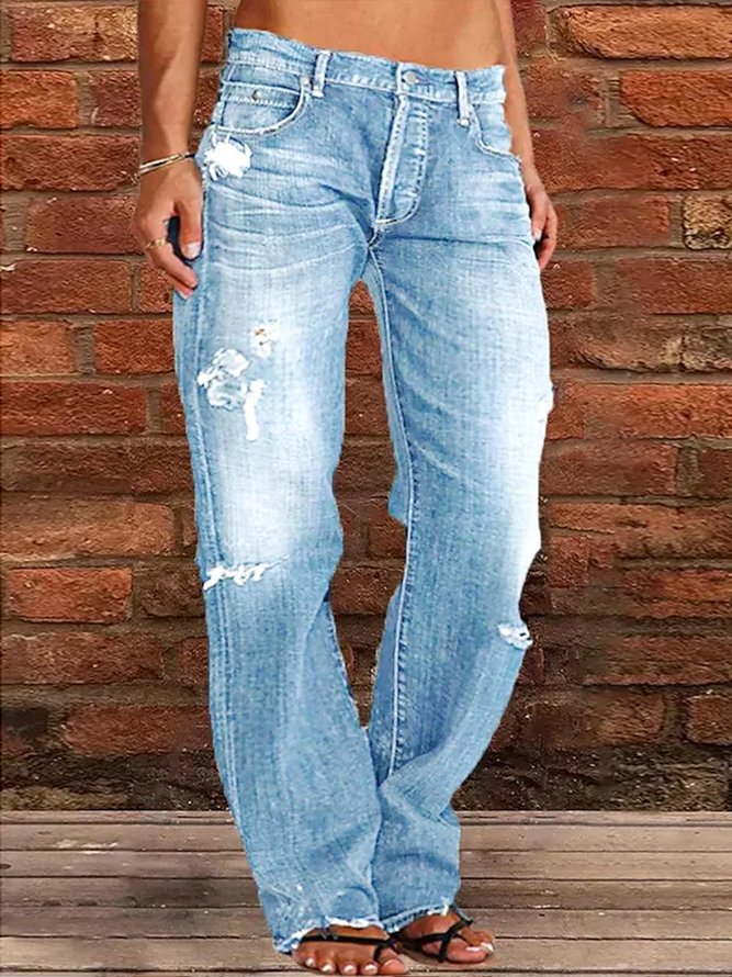 Weit Unifarben Lässig Denim Jeans