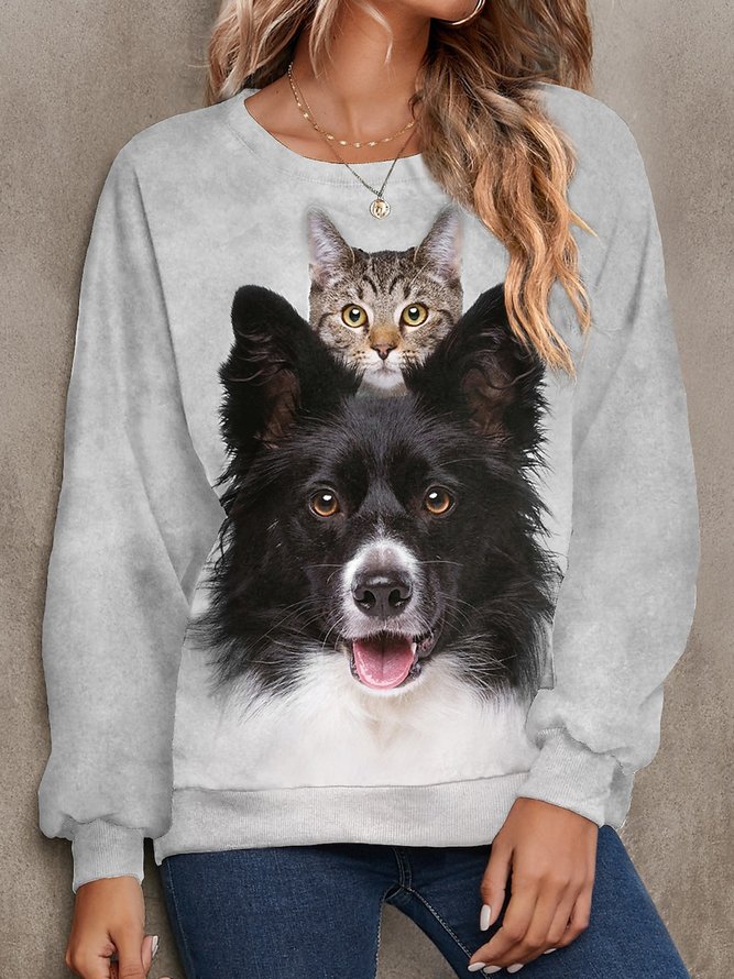 Lässig Katze Hund Jersey Sweatshirt