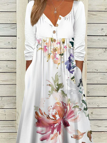 Rundhals Schnalle Freizeitkleid