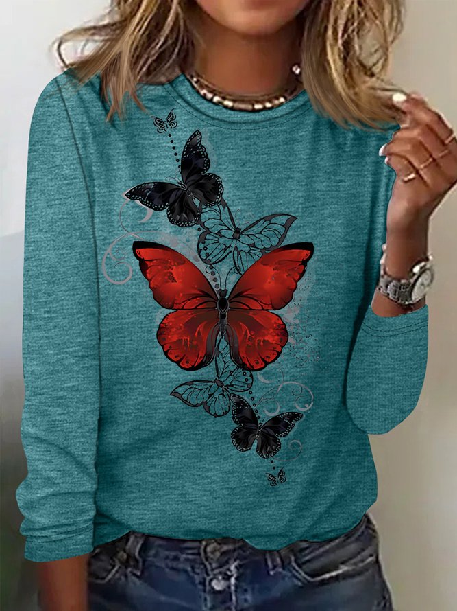 Damen Fashion Schmetterling Grafik Print Lässig Regelmäßige Passform Oberteile