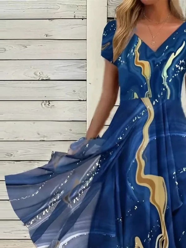 Lässig Weit V-Ausschnitt Kleid