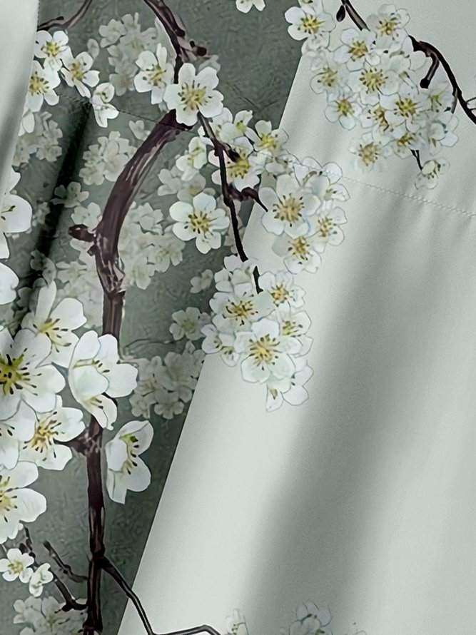 Geblümt Sakura Brusttasche Kurzarm Hawaiische Bluse