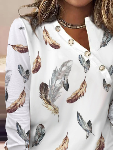 Weit Federmuster Print Lässig Bluse