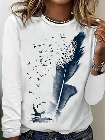 Weit Federmuster Lässig T-Shirt