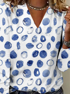 Lässig Polka Dots V-Ausschnitt Weit T-Shirt
