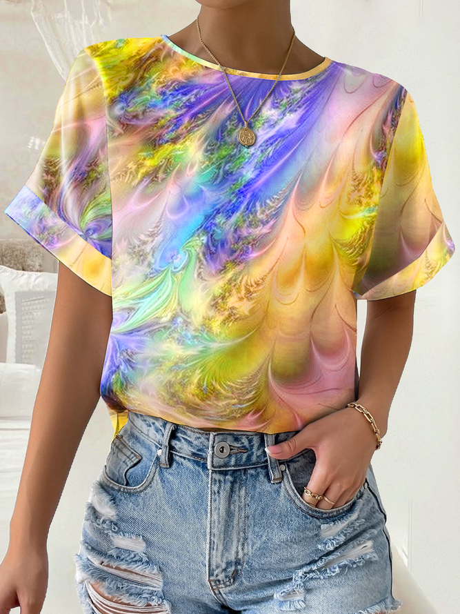 Rundhals Abstrakt Weit Lässig T-Shirt