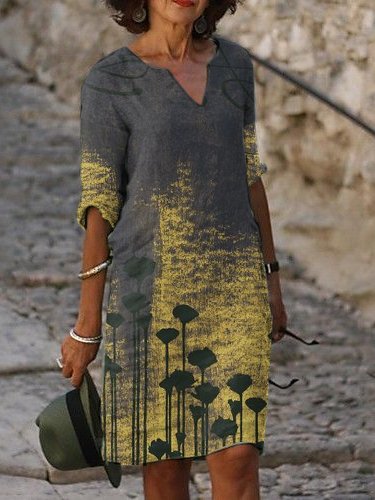 Lässig V-Ausschnitt Kleid