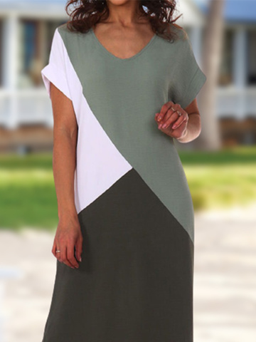 Farbblock Kurzarm V-Ausschnitt Freizeitkleid