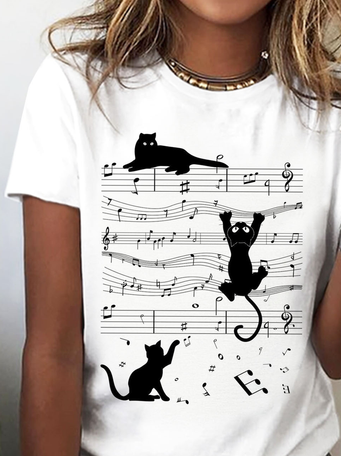 Lockeres Lässiges Looses Shirt mit Rundhalsausschnitt Print Katze 