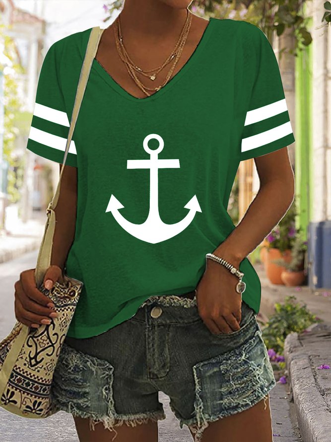 Meer Lässig V-Ausschnitt Anker T-Shirt