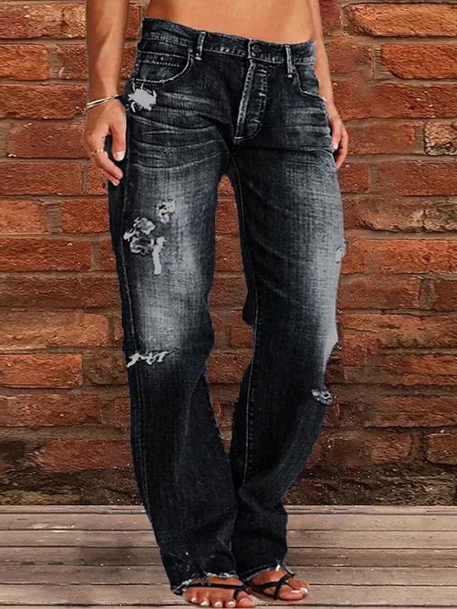 Weit Unifarben Lässig Denim Jeans