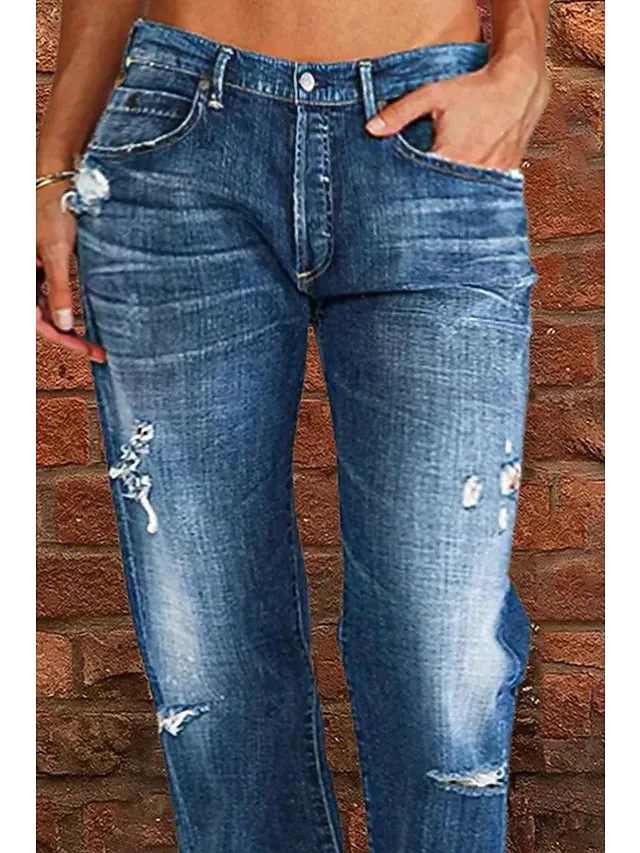Weit Unifarben Lässig Denim Jeans