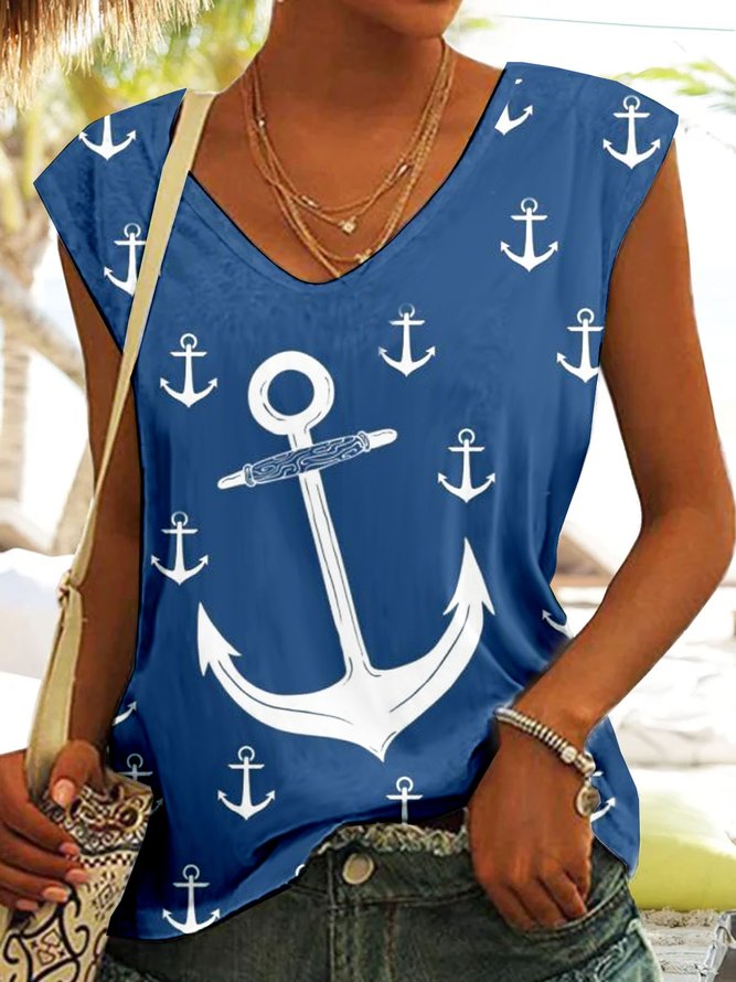 Schiff's Anker Print Lässig Weit Tanktop Oberteile