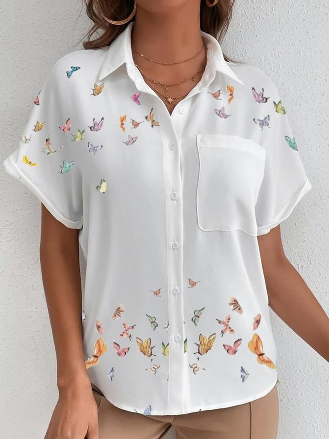 Weit Print Lässig Schalkragen Bluse