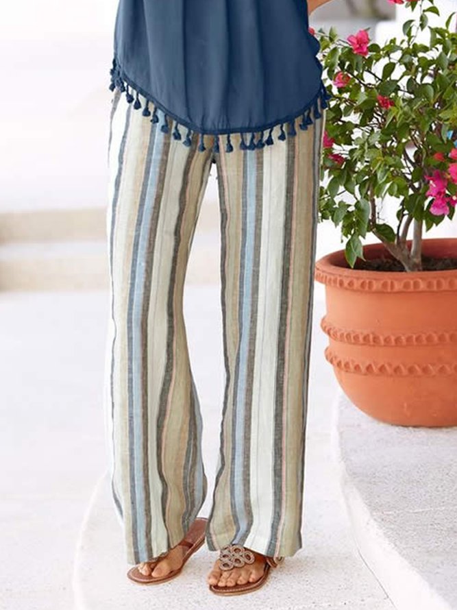 Lässig Gestreift Weit Hose