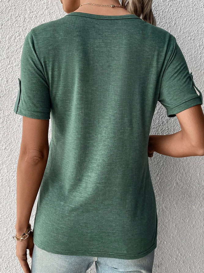 Lässig Unifarben Gekerbt Bluse