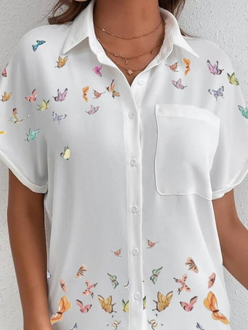 Weit Print Lässig Schalkragen Bluse