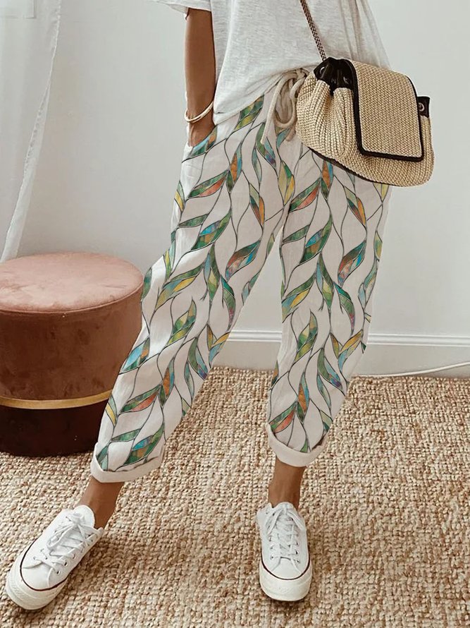 Weit Geometrisch Print Schnürung Freizeithose