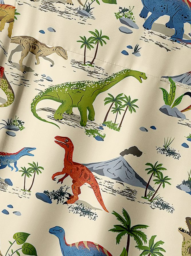 Dinosaurier Brusttasche Kurzarm Hawaiische Bluse