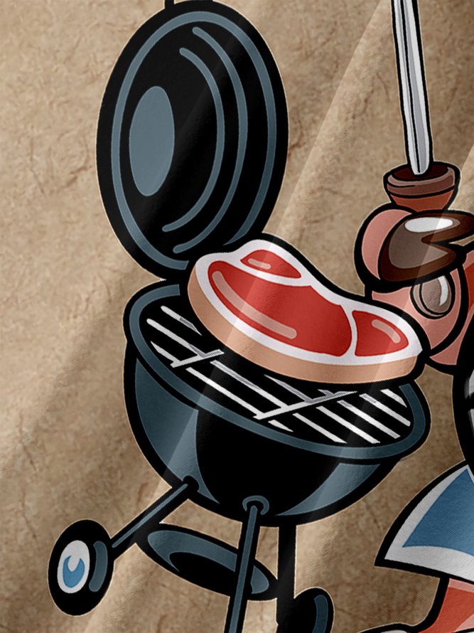 BBQ Schwein Kocher Brusttasche Kurzarm Lässig Bluse