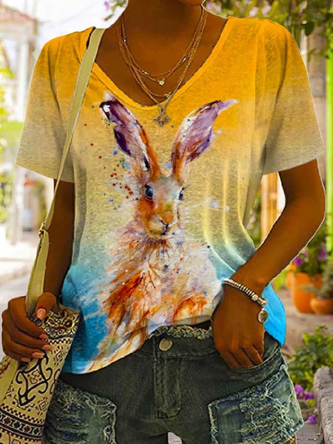 V-Ausschnitt OSTERN Lässig Weit OSTERN T-Shirt