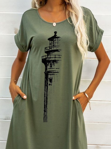 Geometrisch Weit Rundhals Freizeitkleid