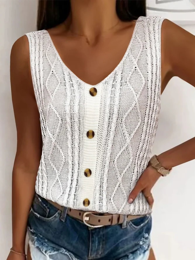 Garn/Wollgarn Lässig Unifarben Schnalle Tanktop Oberteile