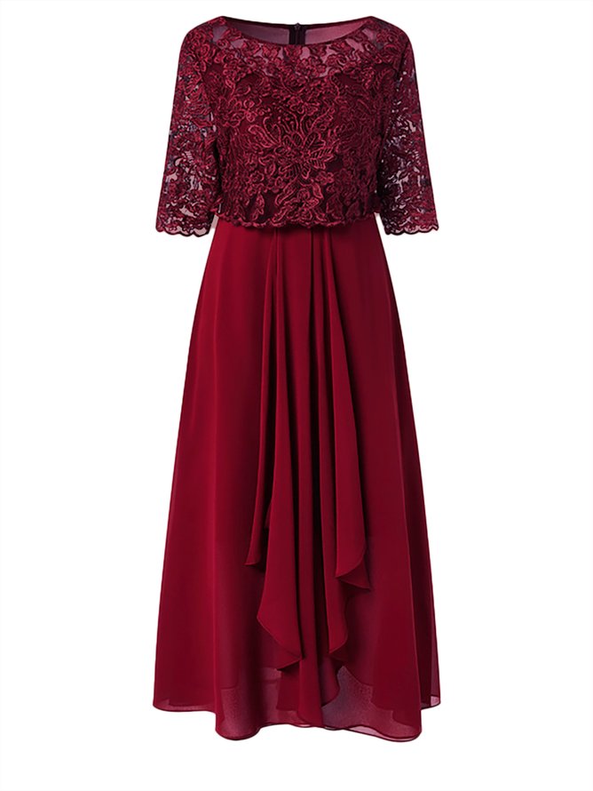 Unifarben Regelmäßige Passform Freizeitkleid
